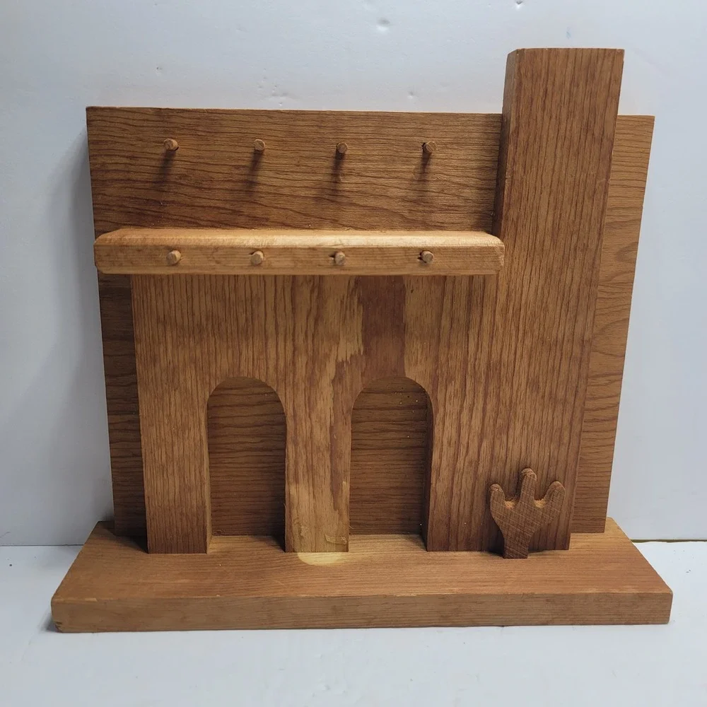Vintage Southwestern Wooden Jewelry Organizer Wall Hanging Cactus Arch Display